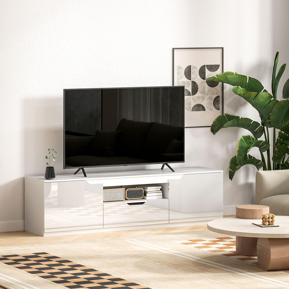 TV-SCHRANK Lowboard mit 2 Türen, Weiß - Weiß, Holzwerkstoff (160/43/38cm) - HOMCOM
