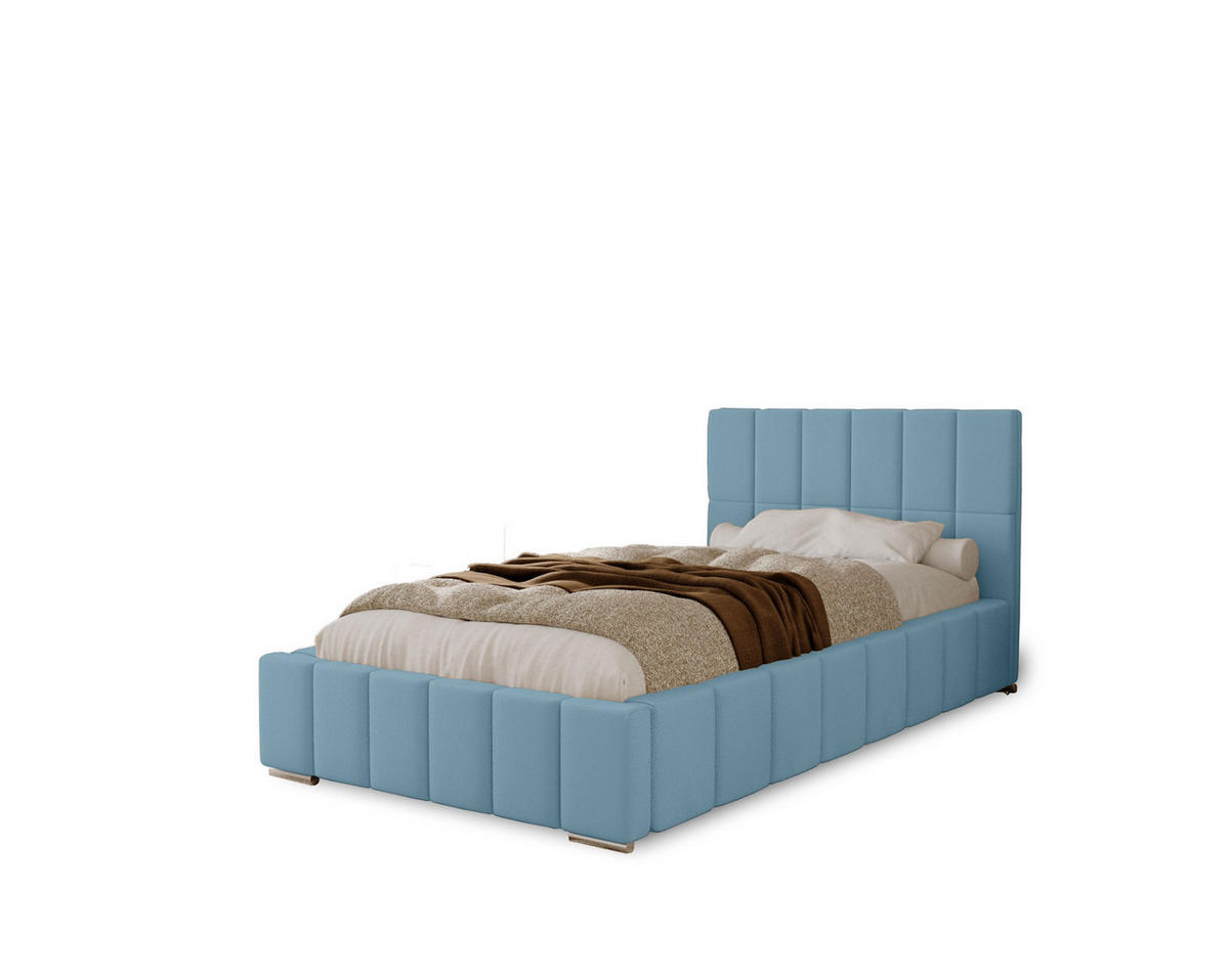 POLSTERBETT Alma 90x200 cm, Einzelbett mit Bettkasten und Lattenrost aus Holz, Velourstoff: Hellblau - Hellblau, Holz/Kunststoff (90/200cm) - Marpur