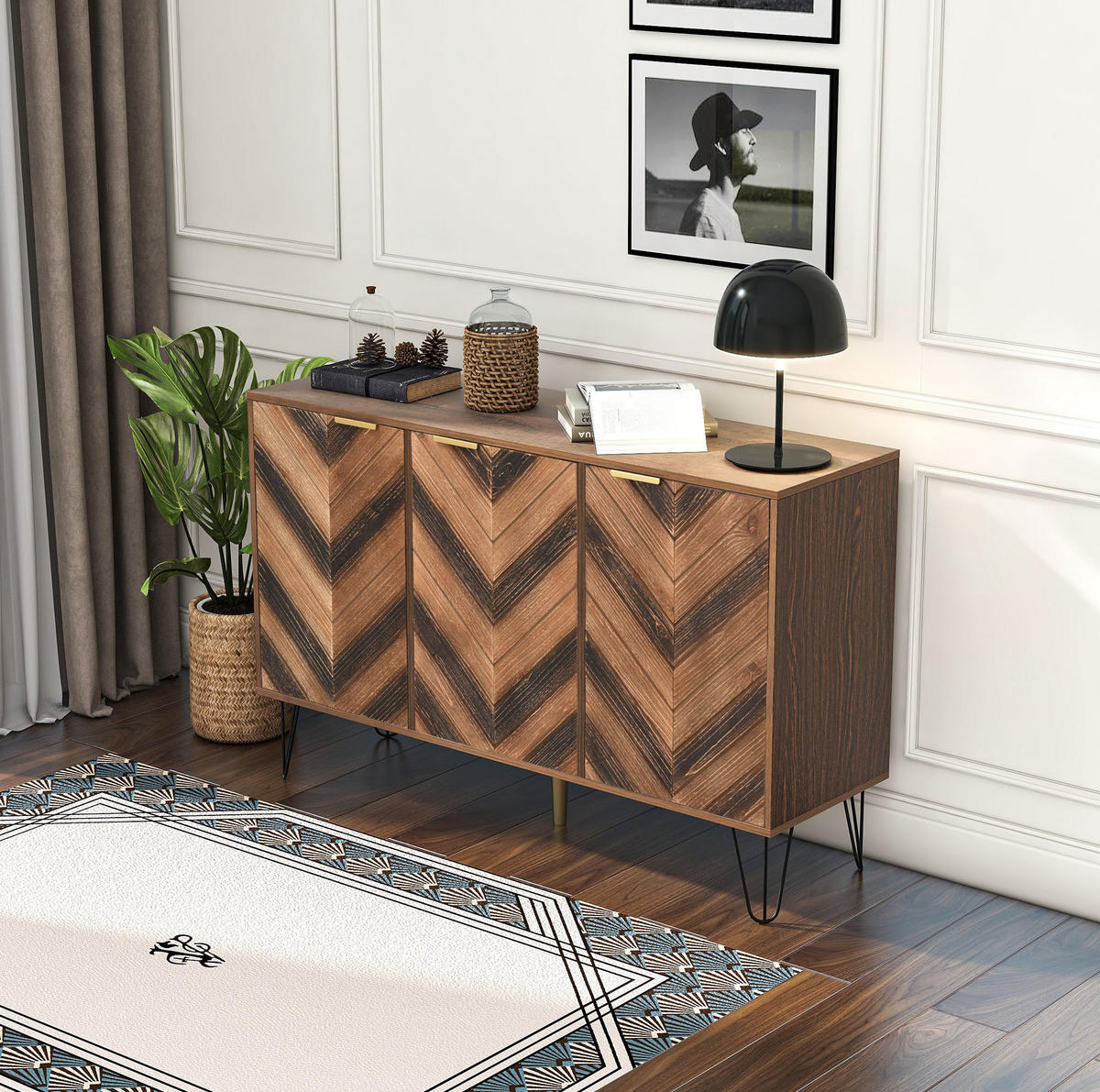 SIDEBOARD 120/38/76,5 cm in Natur mit 3 Türen und schwarzen Eisenfüßen - Naturfarben, Holzwerkstoff (120/76.5/38cm) - Flora Grace