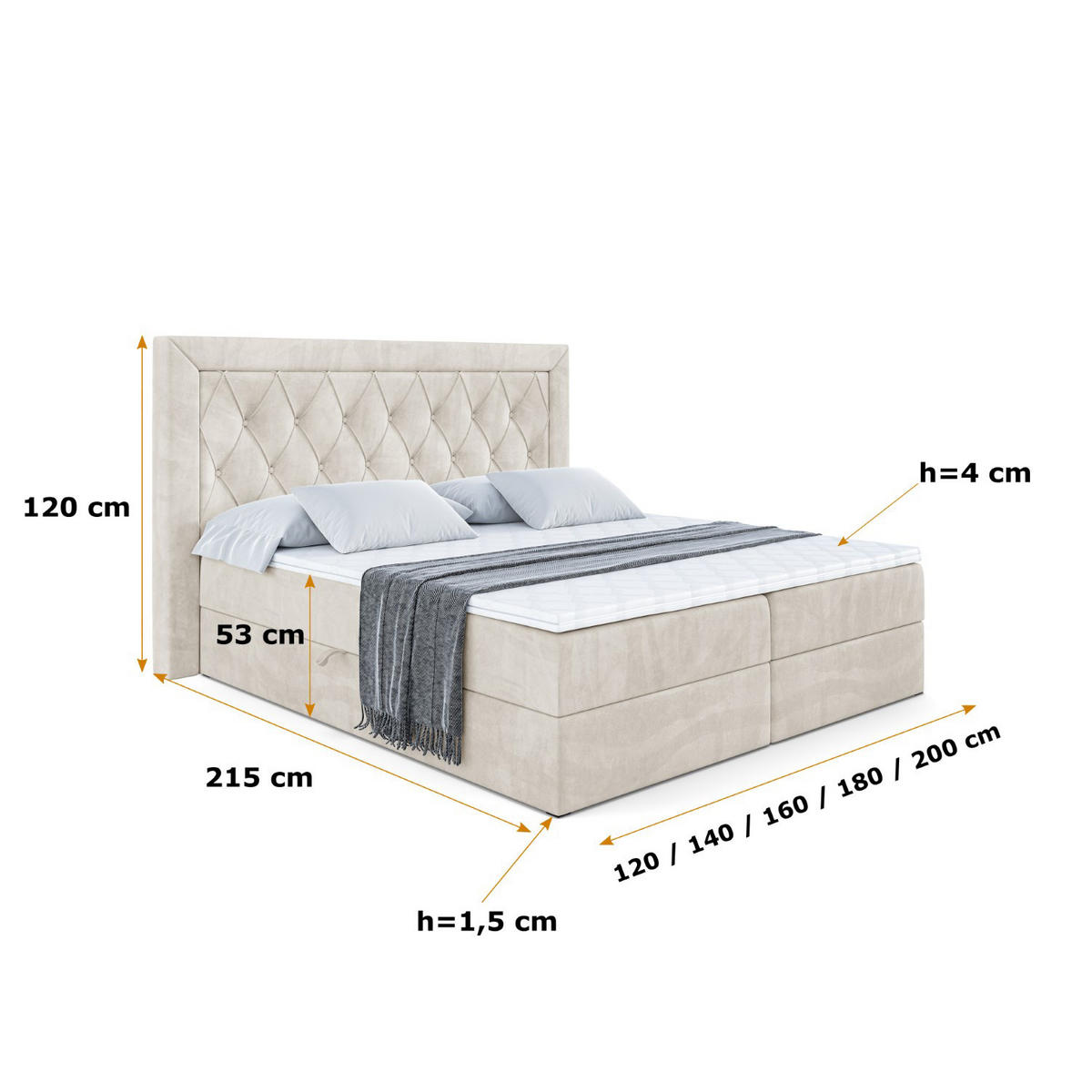 BOXBETT mit H3-Matratze und Lattenrost - NOEL - 140x200 Ecru - Ecru, Holzwerkstoff (140/200cm) - ALTDECOR