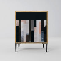 SIDEBOARD COLLAGE OF RECTANGLES, Eichefarben, 57,5x42x72,5 cm, Schwarze Metallfüße - Eichefarben/Multicolor, Holzwerkstoff/Metall (57.5/72.5/42cm) - SpaceRebels