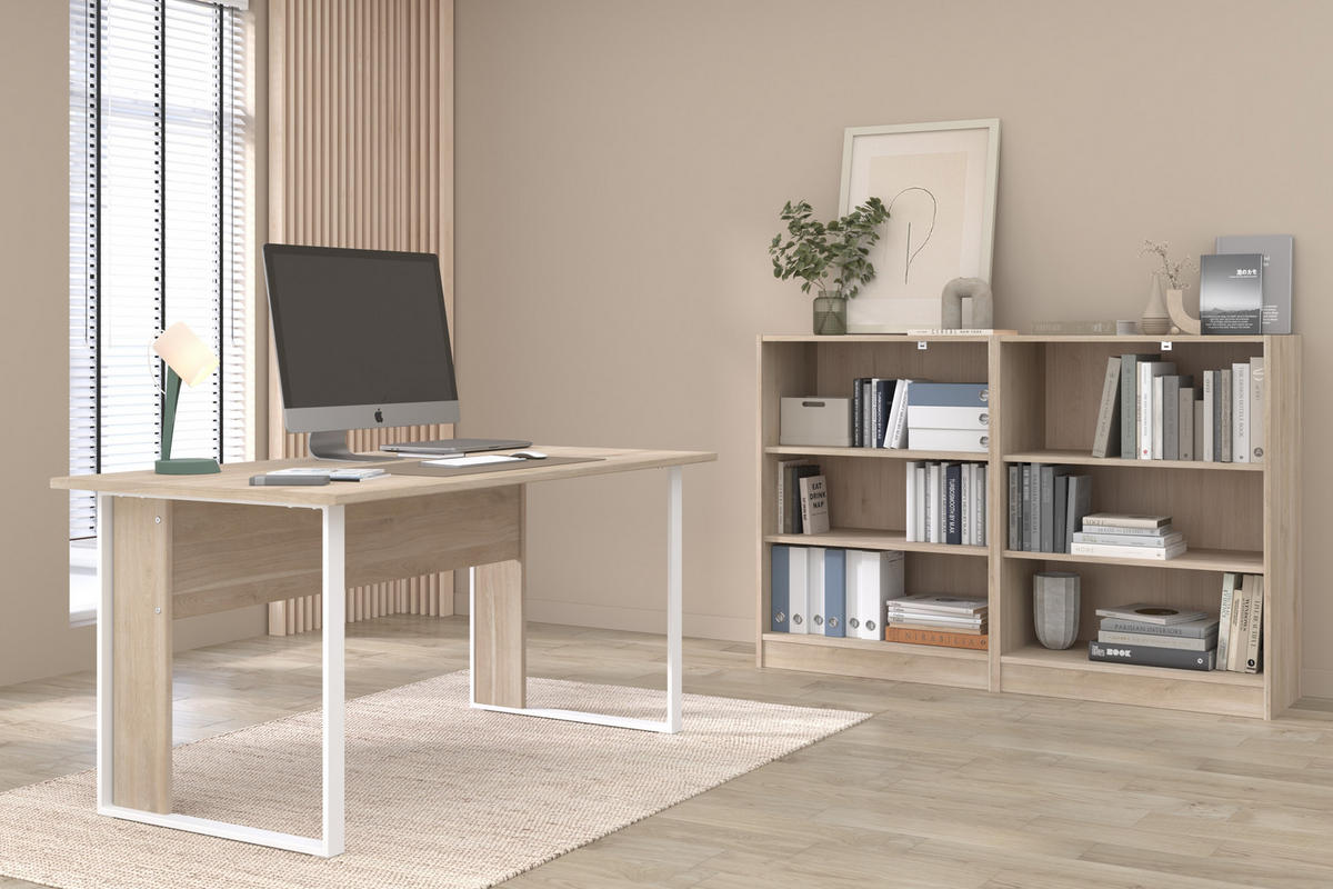 SCHREIBTISCH Büro Start Up 22 in Weiß und Japanischer Eiche – Schreibtisch mit zwei Aktenregalen - Braun, Holzwerkstoff (120/80/200cm)