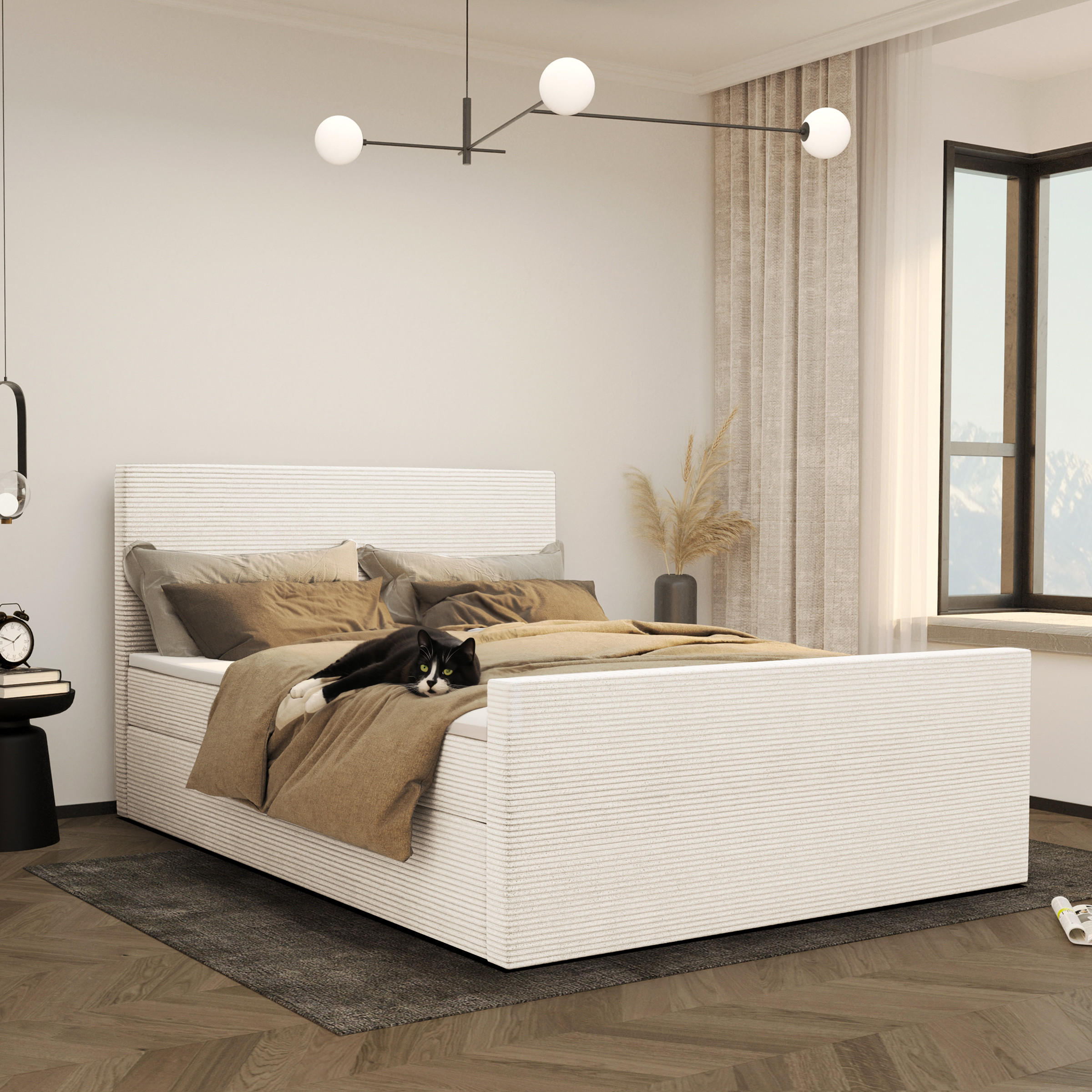 BOXBETT Mit Bettkasten Und Topper VIESTA Stoff Poso Ecru 120x200 cm H2-Pocket - Ecru, Holz/Kunststoff (120/200cm) - Kaiser Möbel