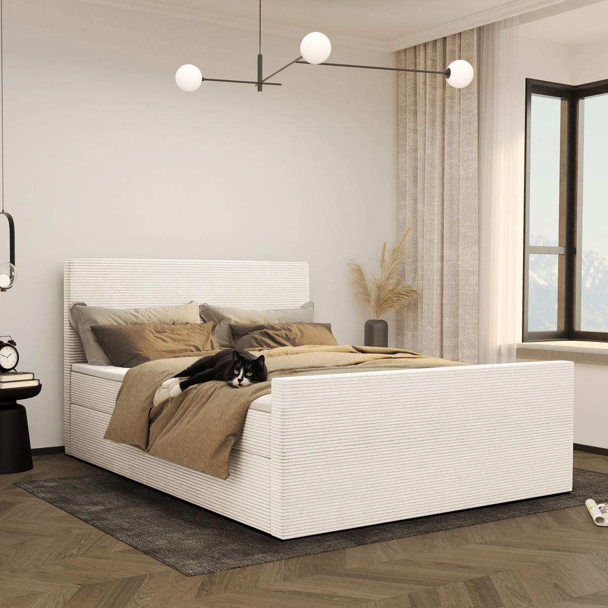 BOXBETT Mit Bettkasten Und Topper VIESTA Stoff Poso Ecru 180x200 cm H2-Pocket - Ecru, Holz/Kunststoff (180/200cm) - Kaiser Möbel