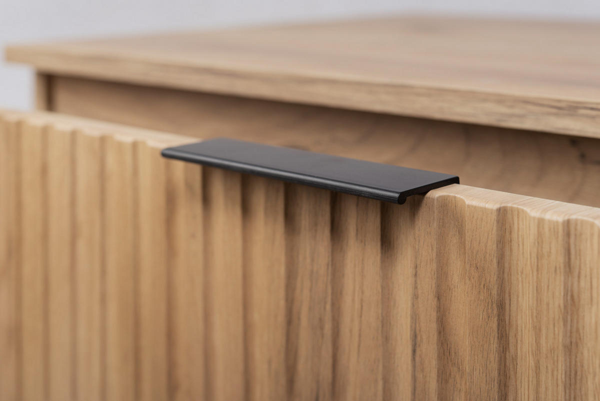 BADEZIMMERSCHRANK, Gold Craft Eiche, Schwarze Griffe, 120 x 57 x 46 cm - Eichefarben/Schwarz, Holzwerkstoff (120/57/46cm) - 3XE LIVING