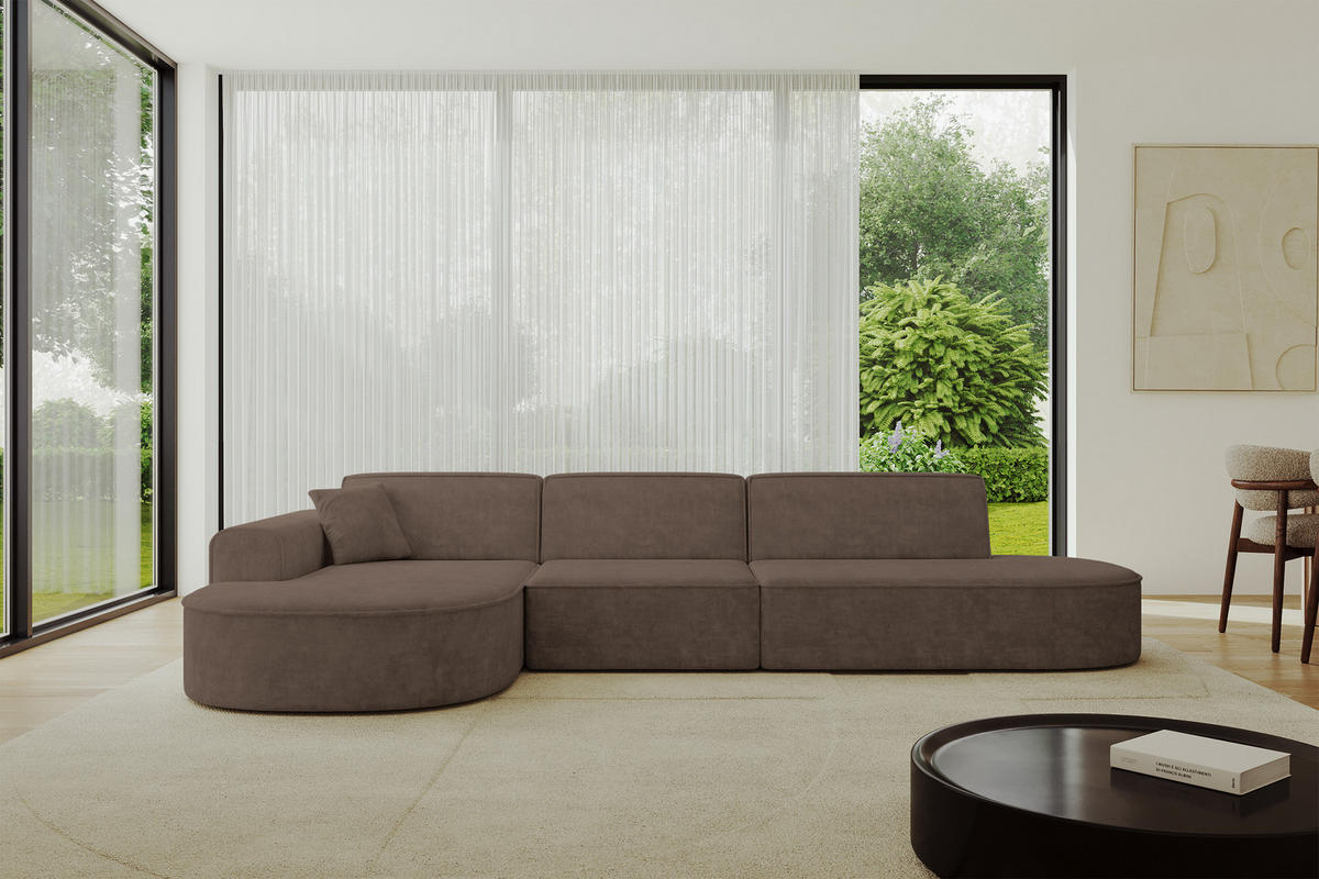ECKSOFA Ottomane Links MARI-L2 - 328x171x79 cm Braun Velours - Schwarz/Braun, Holzwerkstoff/Kunststoff (328/171cm) - ALTDECOR