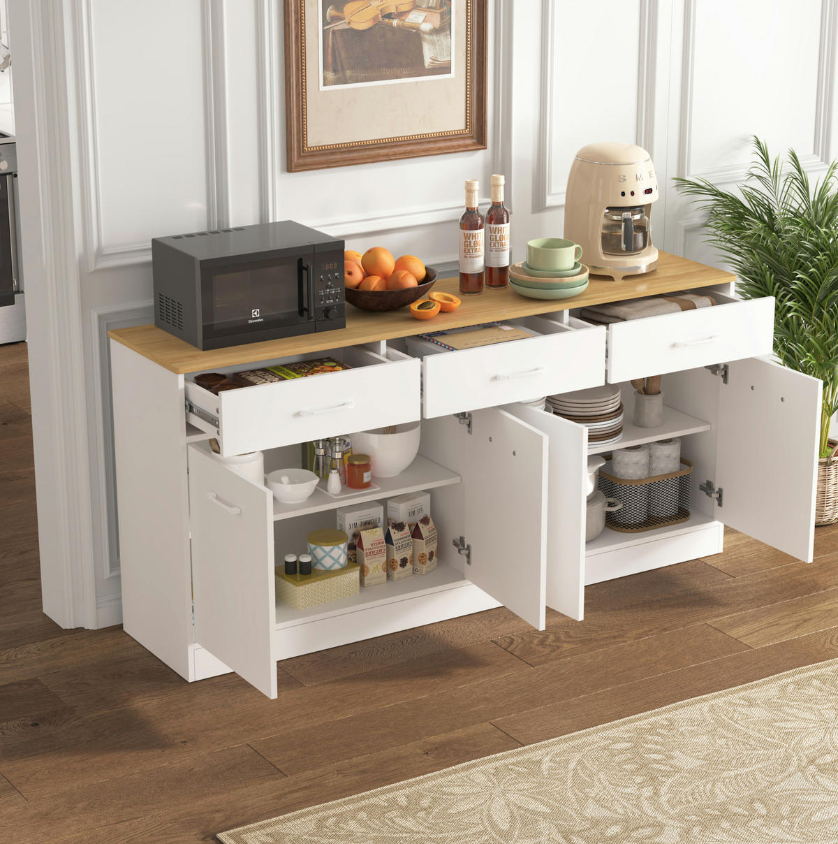 SIDEBOARD 160/37/76,5 cm Weiß aus MDF mit 3 Schubladen und 2 Schrankbereiche - Weiß, Holzwerkstoff (37/76.5/160cm) - OKWISH