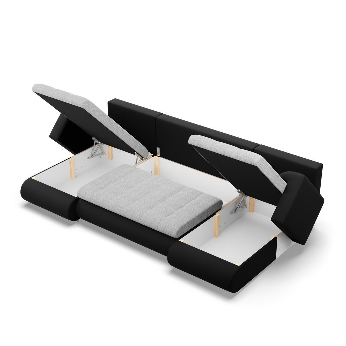 U-SOFA MIT SCHLAFFUNKTION FORESTA, Grau + Schwarz - Schwarz/Grau, Textil (302/89/159cm)