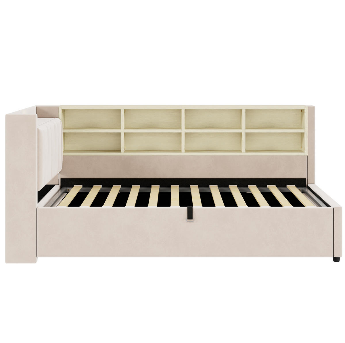 POLSTERBETT Schlafsofa aus Samt 90x200 cm Beige mit hydraulischem Stauraum, Nachtlicht, USB- und Typ-C-Anschluss - Beige, Textil (90/200cm) - Modfu