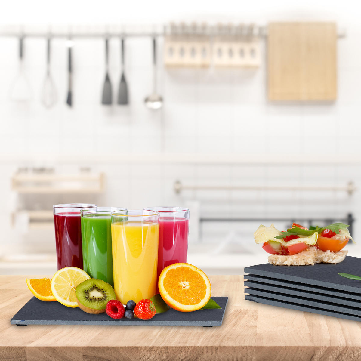 6XSCHIEFERPLATTE - Schwarz, Stein (26/1/16cm) - Relaxdays