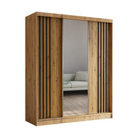 KLEIDERSCHRANK mit Spiegel-Schiebetüren und Aluminium-Leisten - NALLA - 180 cm Artisan+Artisan+Schwarz - Schwarz/Eiche Artisan, Holzwerkstoff (180/216/61cm) - ALTDECOR