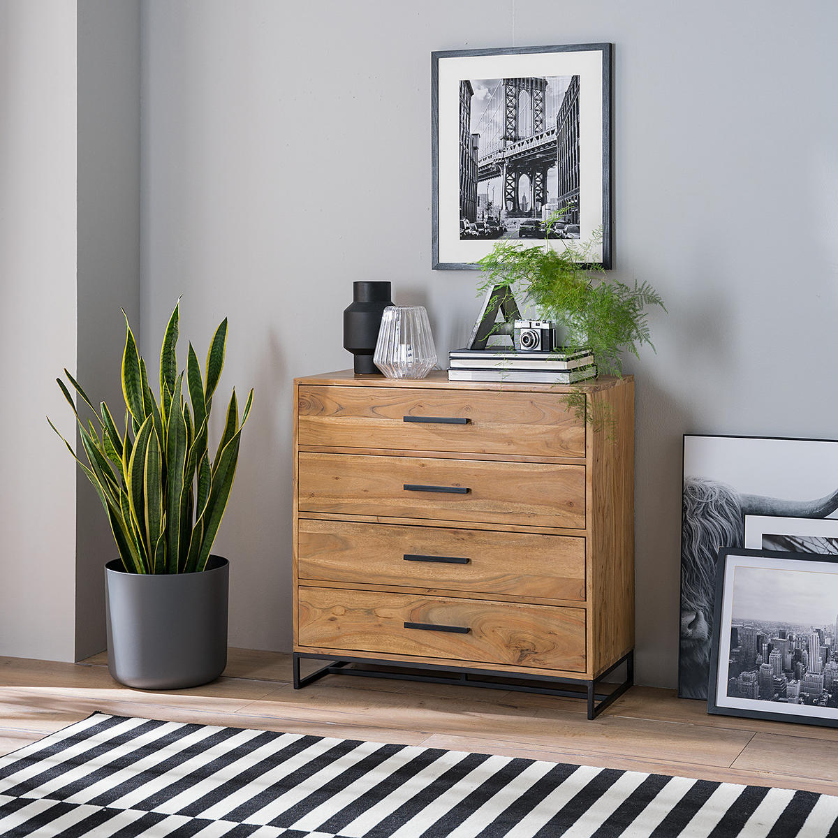 KOMMODE - Akazie massiv - Akaziefarben, Holz (85/85/40cm) - home24