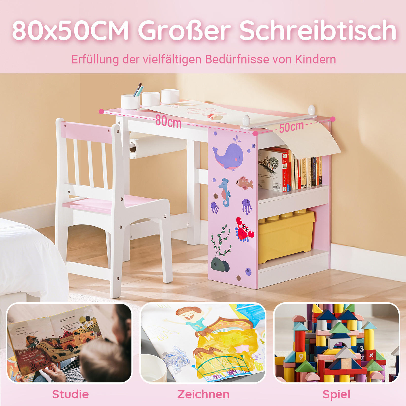 KINDERSITZGRUPPE Weiß-Rosa - Rosa, Holz/Holzwerkstoff (80/66/50cm) - SoBuy