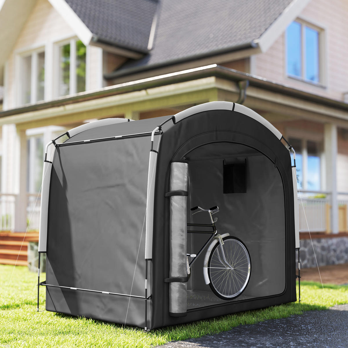 FAHRRADGARAGE DE-12734 220/150/195 cm mit 2 Seitentaschen Schwarz - Schwarz, Textil (150/195/220cm) - ComfortXL