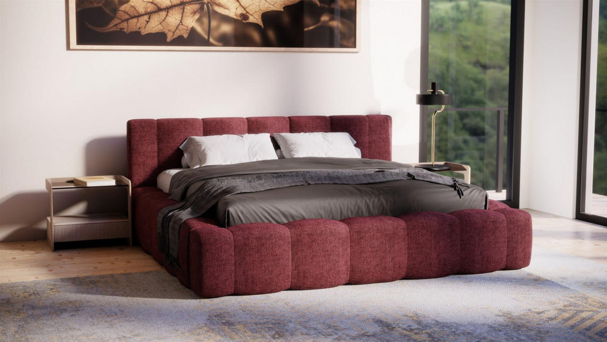 POLSTERBETT Lizeth Komplettset - Rot, Holzwerkstoff/Textil (140/200cm) - Fun Möbel