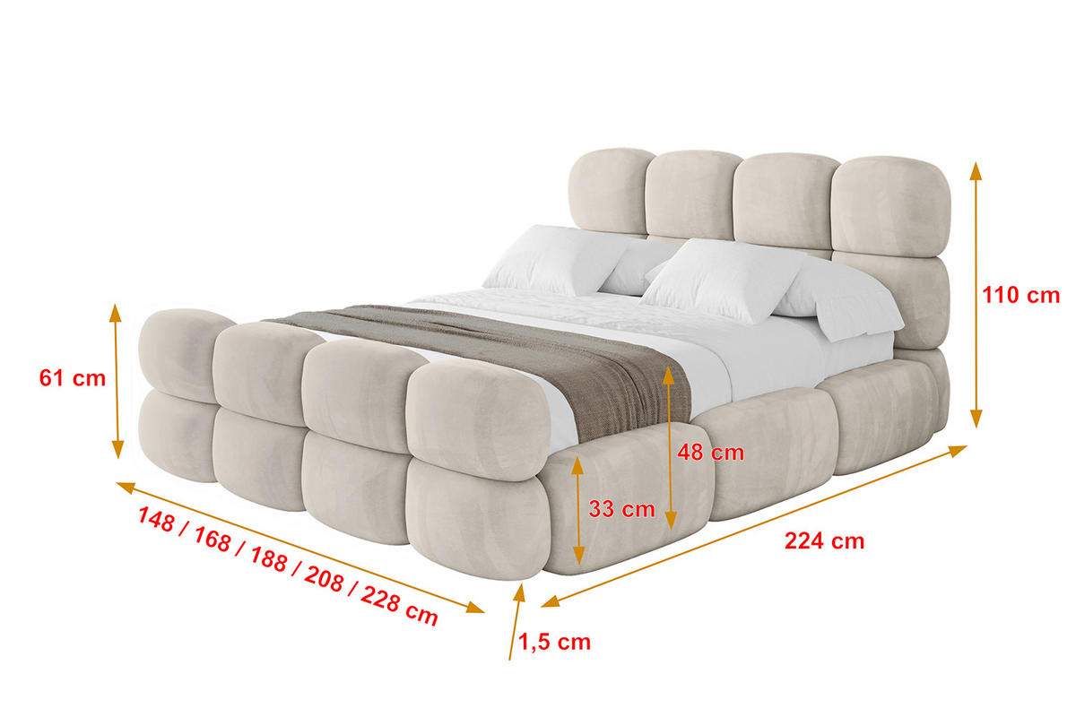POLSTERBETT mit Bettkasten, Fußteil und Lattenrost, Boxbett ohne Matratze - NOMA-Z 140x200 Beige - Beige, Holzwerkstoff/Textil (140/200cm) - ALTDECOR