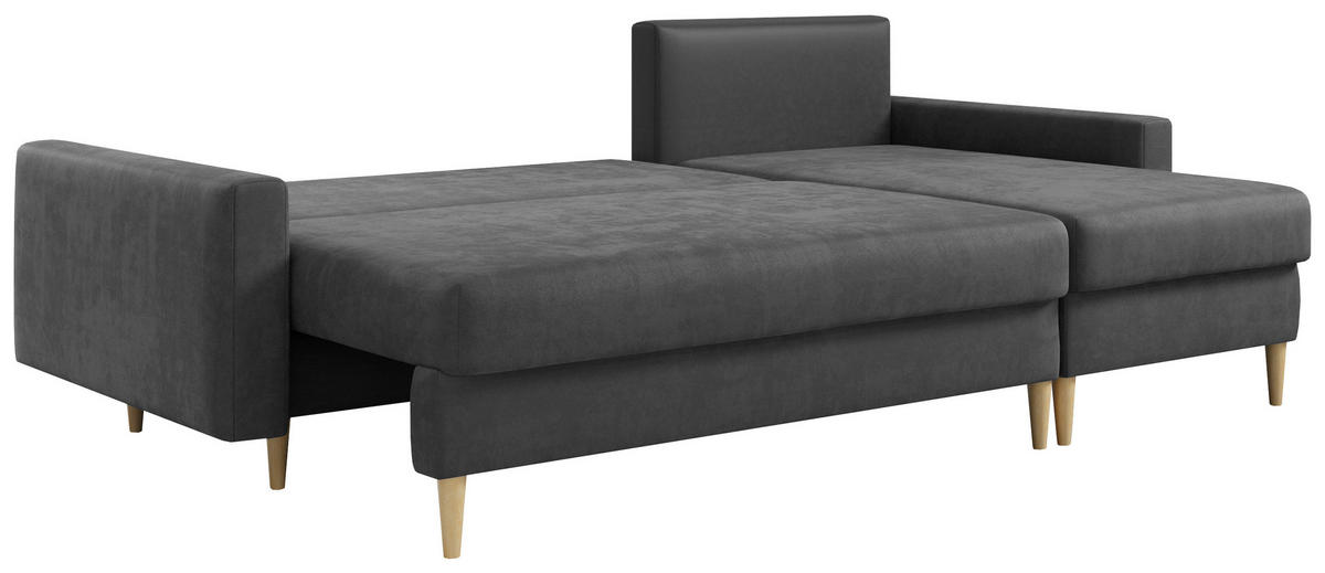 ECKSOFA Lang Velvet Grau - Braun/Grau, Holz/Textil (220/140cm) - MKS