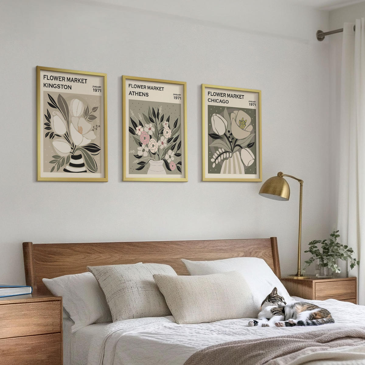 BILDER SET 3er Set - 40x60 cm Goldrahmen - Retro-Blumenarrangements - Goldfarben, Kunststoff (40/60cm) - TULUP