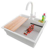 GRANITSPÜLE Bergen Pocket, 2-er set Weiß 56/54 cm 1 Becken + Küchenarmatur 32/20 cm + Ablauf-Set + Küchenzubehörset ab 60er Unterschrank - Chromfarben/Beige, Kunststoff (56/20/54cm) - Primagran