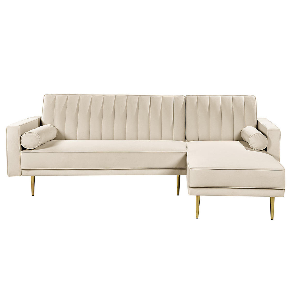ECKSOFA mit Schlaffunktion - Samt - Beige/Goldfarben, Textil (223/144cm) - home24