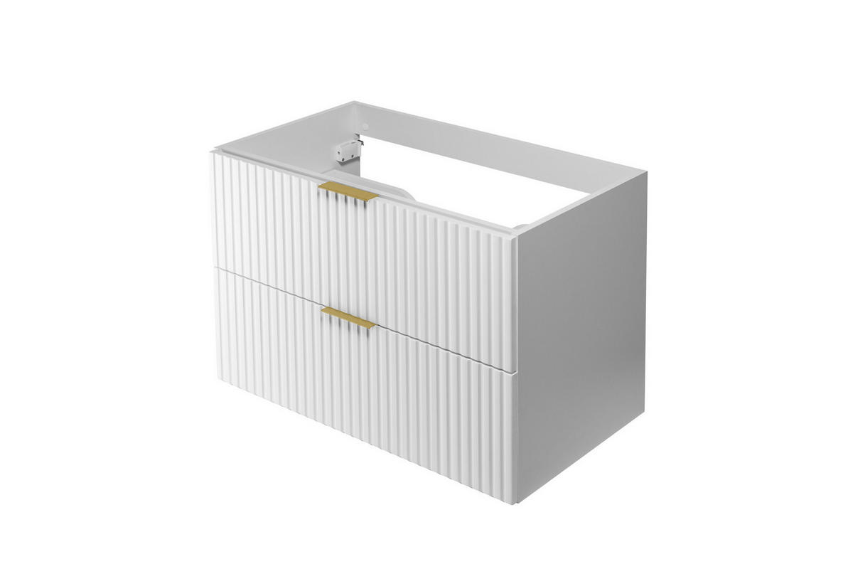 WASCHBECKUNTERSCHRANK, Weiß, 80 x 57 x 46 cm, Griff Gold, ohne Arbeitsplatte - Goldfarben/Weiß, Holzwerkstoff (80/57/46cm) - 3XE LIVING