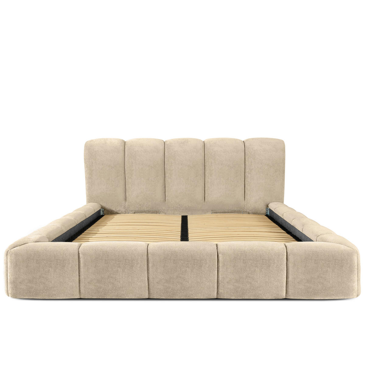 POLSTERBETT MERIDE Chenille, Beige - Beige/Schwarz, Holz/Textil (200/200cm) - KONSIMO®