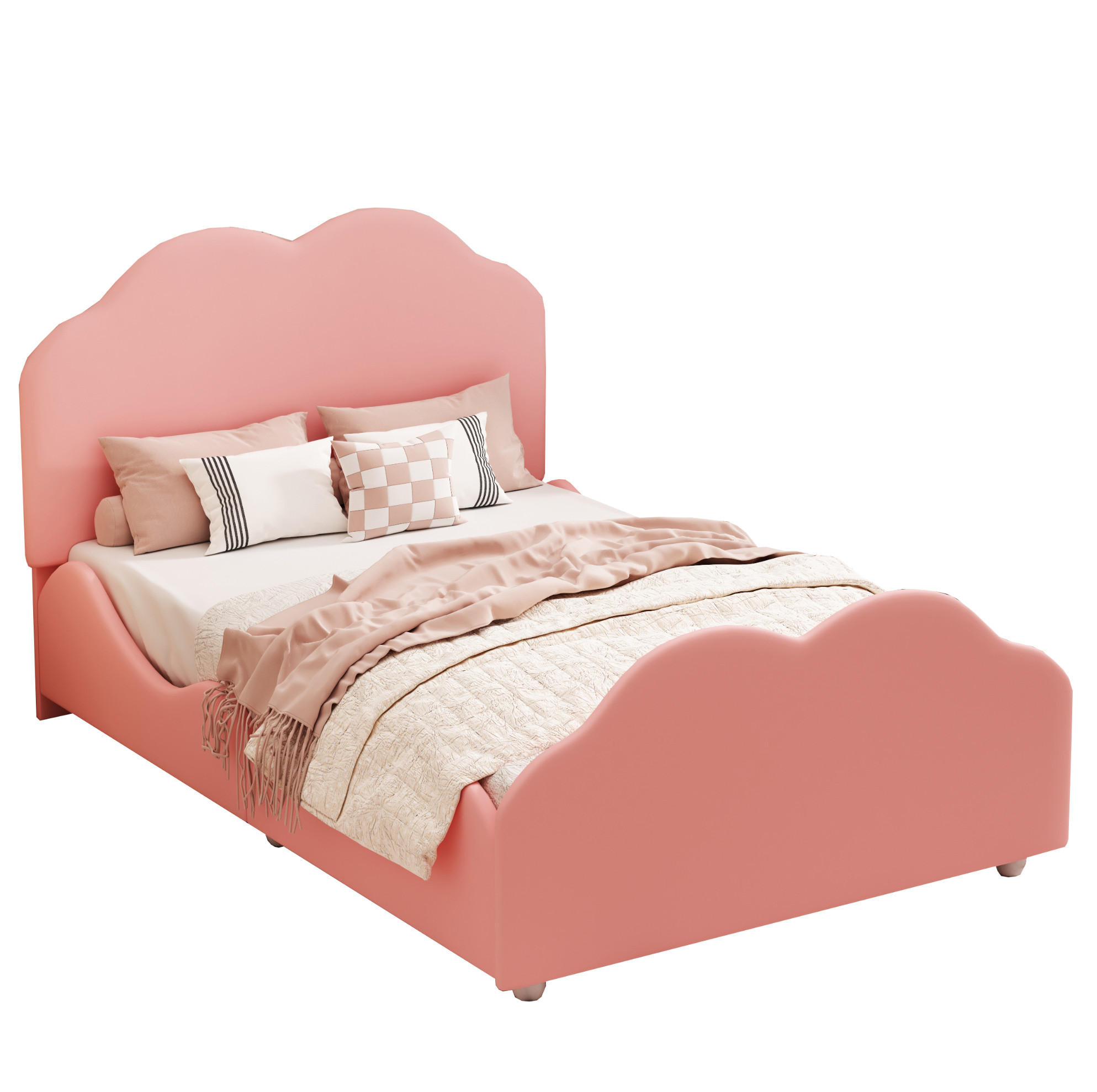 KINDERBETT 90/200 cm mit Schutzgitter und wolkenförmigem Design aus Samt, Rosa - Pink, Textil (90/200cm) - Redom