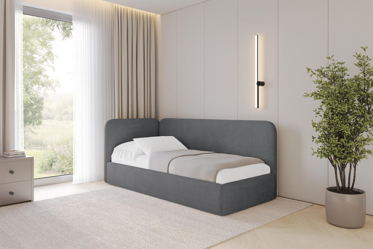 EINZELLBETT Jugendbett mit Bettkasten und Matratze H3/H4, Rechts - ELSY 80x200 Dunkelgrau - Schieferfarben, Holzwerkstoff/Textil (80/200cm) - ALTDECOR