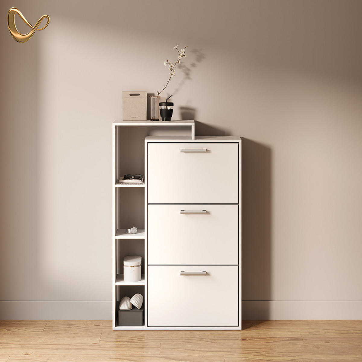 SCHUHKIPPER Ortello Weiß 80 x 128.3 cm mit 3 Fächern - Weiß, Holzwerkstoff (80/128.3/24.2cm) - Livinity®