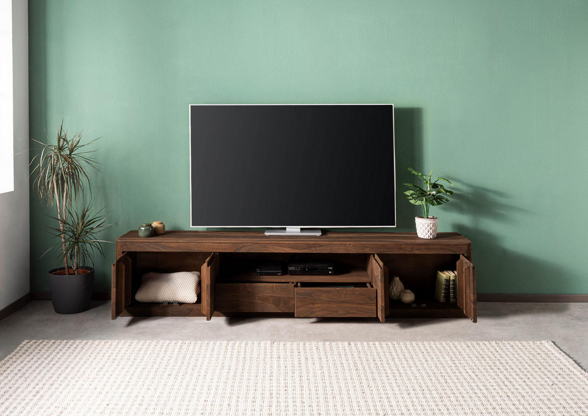 TV-BOARD Sheesham 240x40x50 rot-braun gebeizt TORONTO #167 - Dunkelbraun, Holz (240/50/40cm) - Massivmoebel24