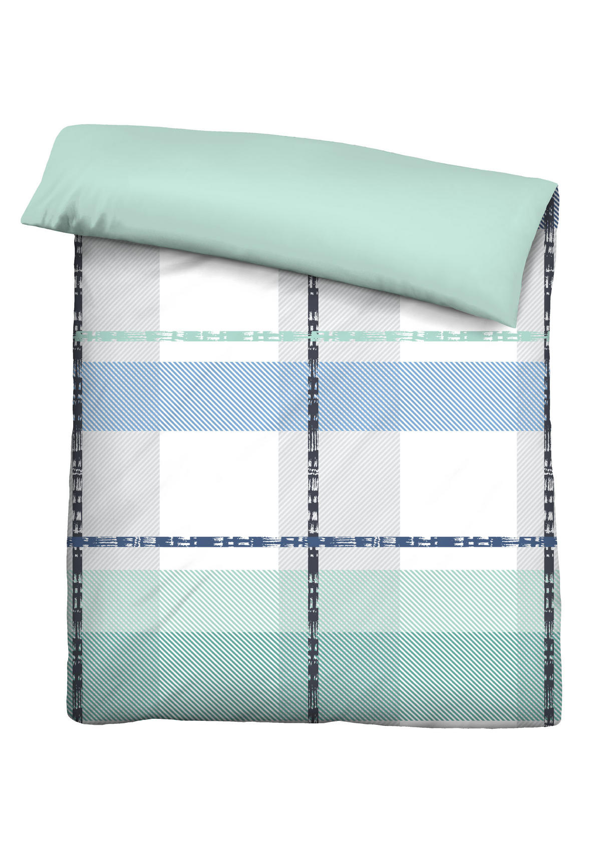 BETTWÄSCHE-GARNITUR Karo eisblau, 135x200 cm + 80x80 cm - Hellblau, Textil (135/200cm) - Castell
