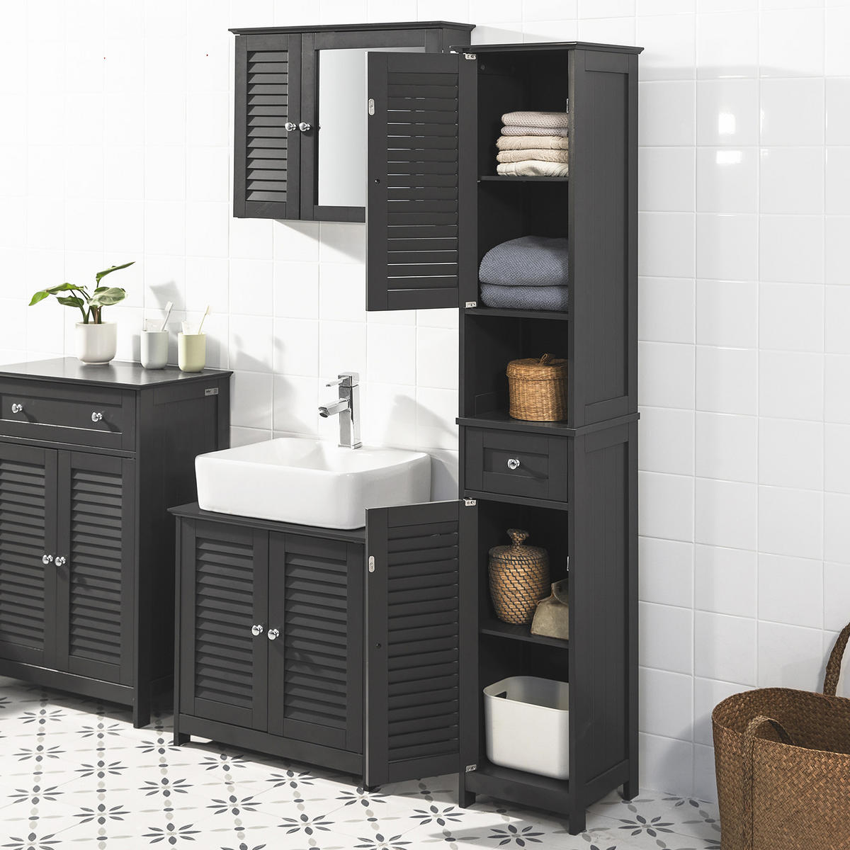 HOCHSCHRANK Dunkelgrau - Grau, Holzwerkstoff (32/170/30cm) - SoBuy