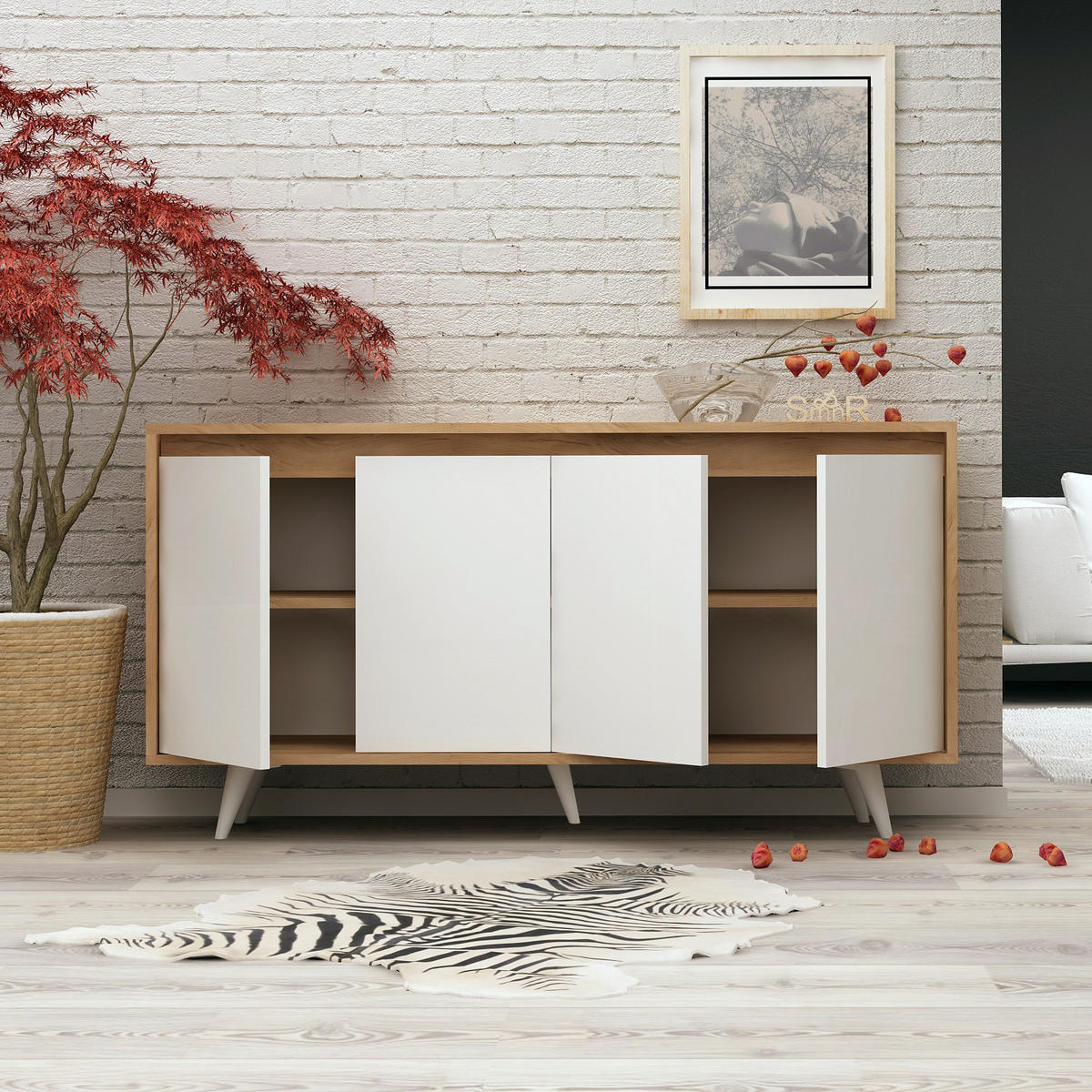BUFFETSCHRANK shans weiss - Weiß, Holz (40/86/140cm) - Habitat Garten