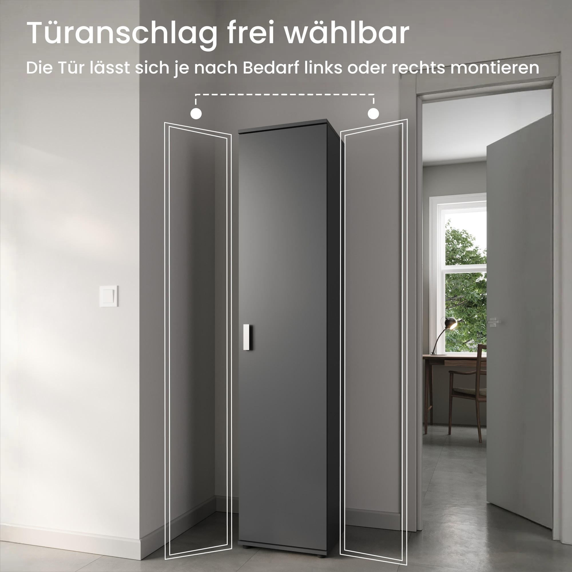 MEHRZWECKSCHRANK mit 1 Tür & 4 Einlegeböden in Anthrazit - Anthrazit, Holzwerkstoff (40/184/35cm) - Home Collective