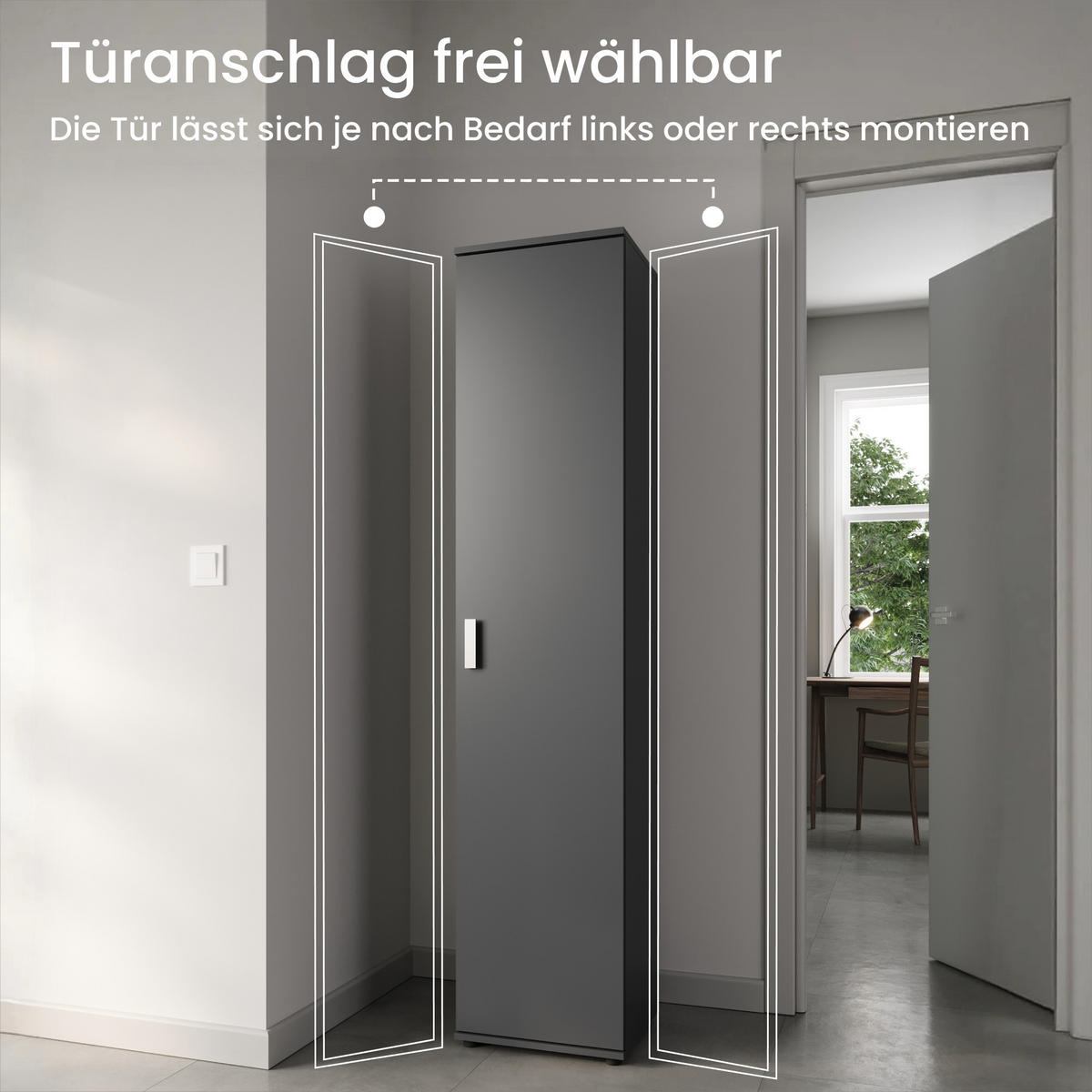 MEHRZWECKSCHRANK mit 1 Tür & 4 Einlegeböden in Anthrazit - Anthrazit, Holzwerkstoff (40/184/35cm) - Home Collective