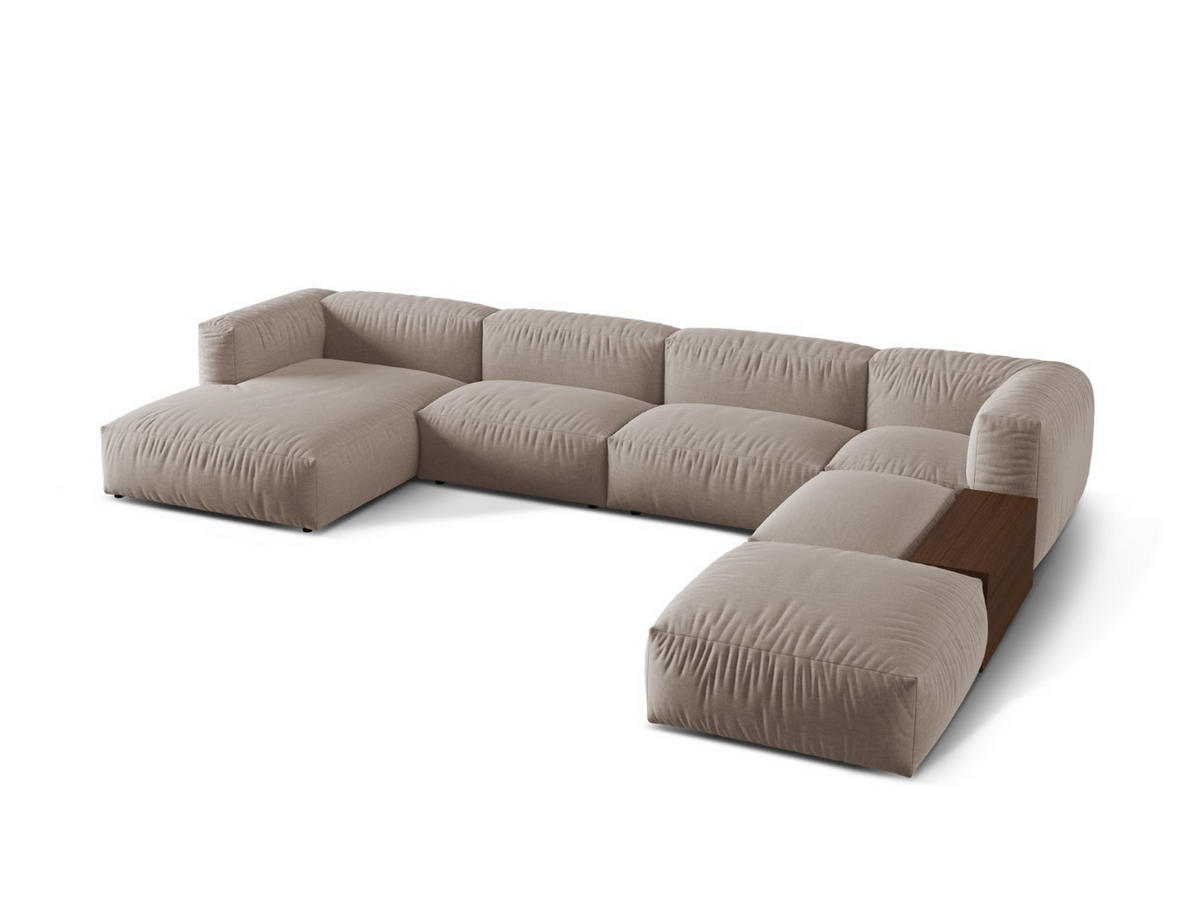 PANORAMASOFA modular rechts Martina aus strukturiertem Stoff dunkelbeige 5 Sitzplätze - Mokka, Textil (406/75/280cm) - Micadoni