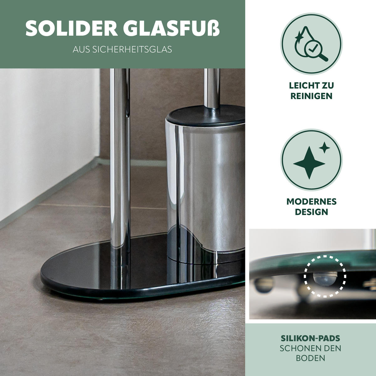 STAND-WC-GARNITUR, schwarz, Edelstahl - Schwarz, Metall (28.5/72.5/12cm) - bremermann