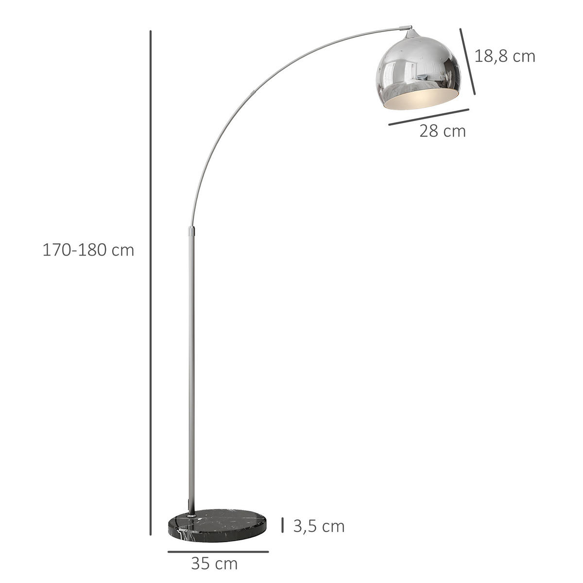 STEHLAMPE höhenverstellbar, schwenkbar Stehleuchte exkl. Leuchtmittel, Silber - Silberfarben, Metall (115/30/180cm) - HOMCOM