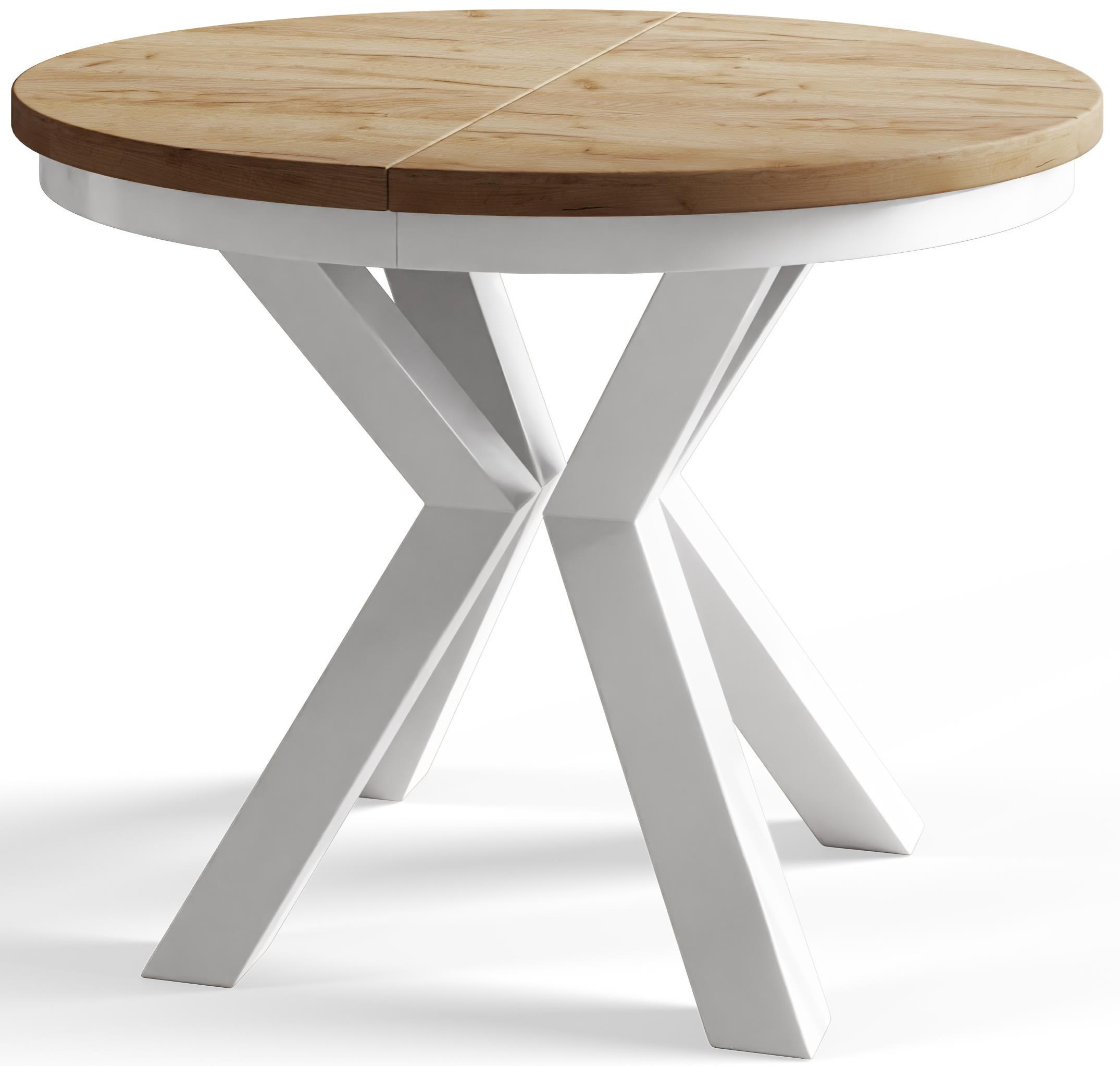 ESSZIMMERTISCH LOFT, ausziehbarer Tisch 100 cm/180 cm, Farbe: Braun, mit Metallbeinen in Farbe Weiß - Weiß/Braun, Holzwerkstoff (100/100/76cm) - Alpi-Möbel