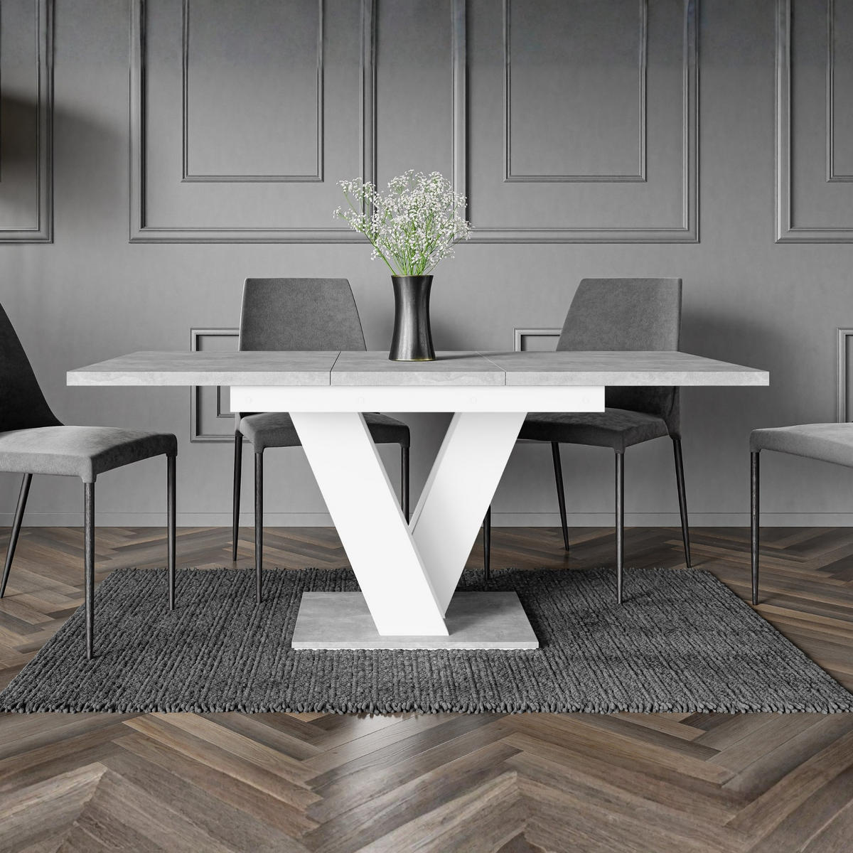 ESSTISCH Grau Betonoptik und Weiß Ausziehbar 120 - 160 cm - Weiß/Grau, Holzwerkstoff (120/80/75cm) - PROSPERO