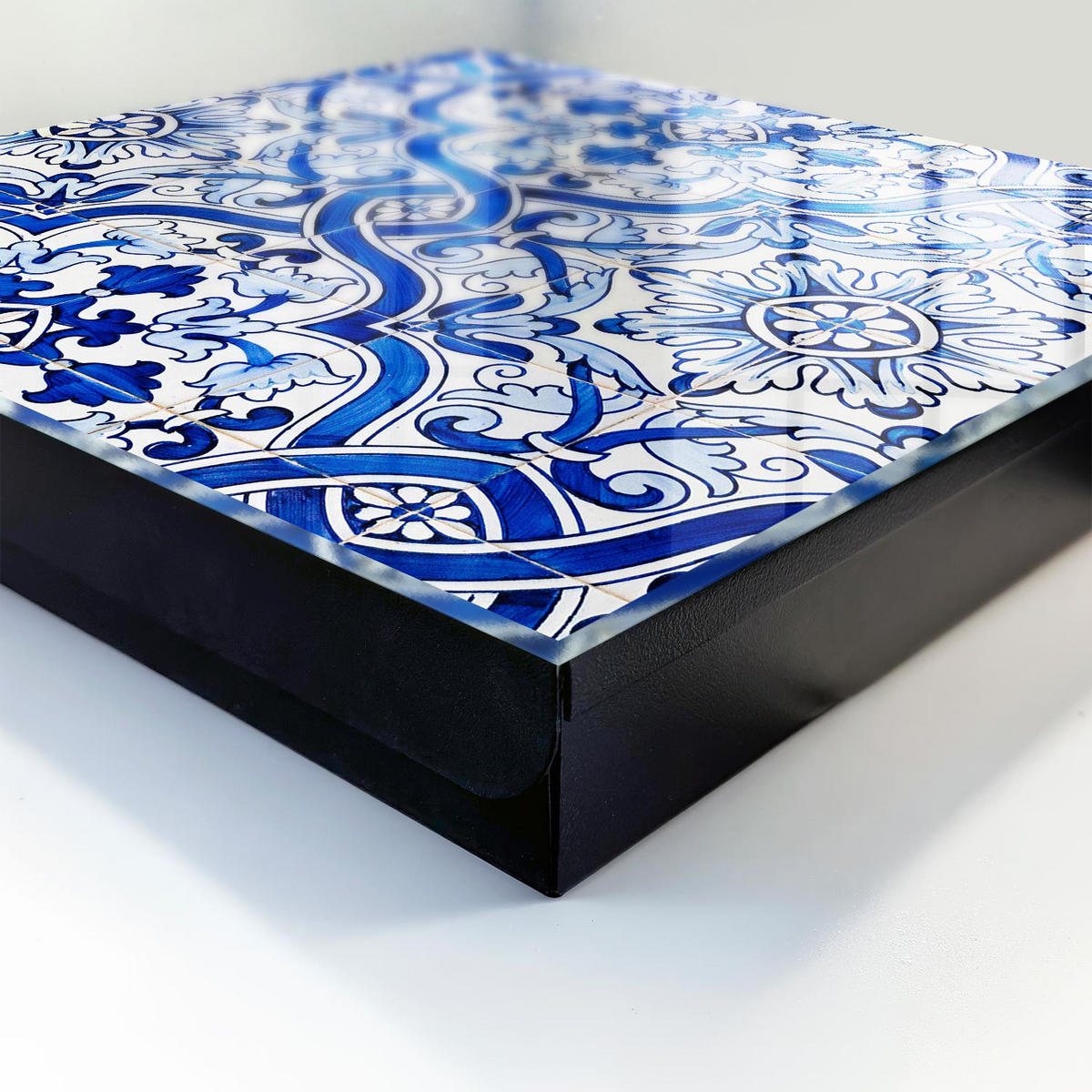 SCHLÜSSELBOX Schwarz 30x30 cm- Türöffnung nach rechts - Dekorative Fliesen - Blau, Metall (30/30/5cm) - TULUP