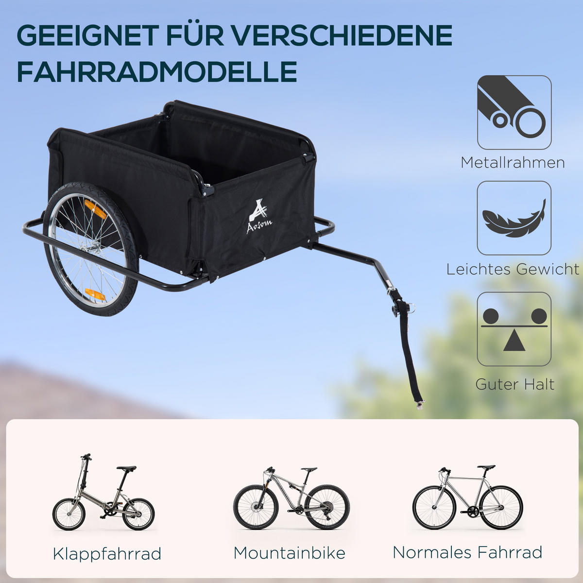 TRANSPORTANHÄNGER Fahrradanhänger Lastenanhänger Fahrrad Anhänger Schwarz - Schwarz, Metall (61/38/845cm) - HOMCOM