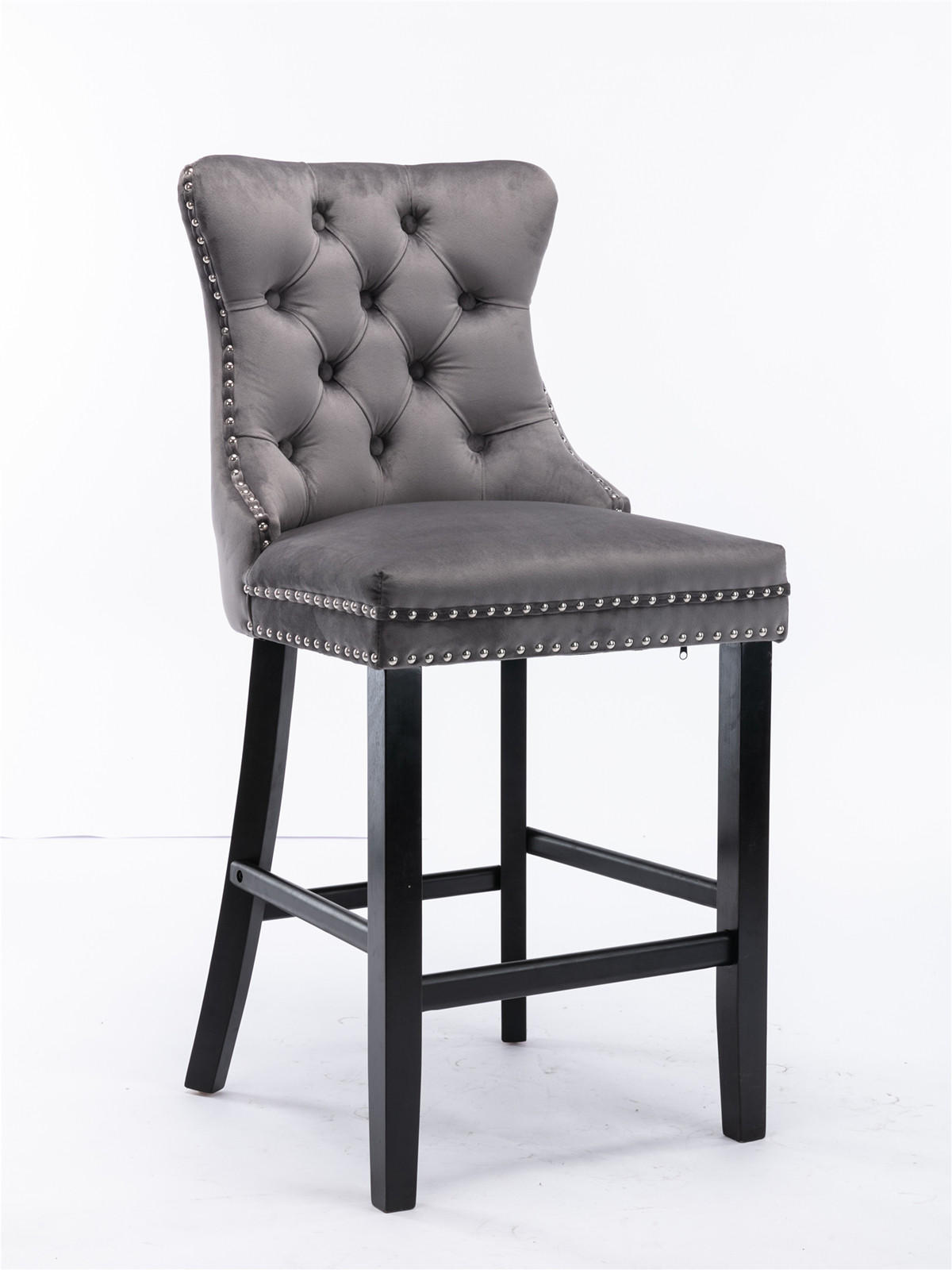 BARHOCKER 2er-Set aus Samt mit Holzbeinen, Grau - Grau, Textil (60/66/50cm)