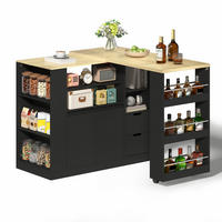 KÜCHENINSEL 115x50x92cm Schwarz mit drehbarer Ausziehplatte & Gewürzregal - Schwarz, Holzwerkstoff (115/92/50cm) - Modfu