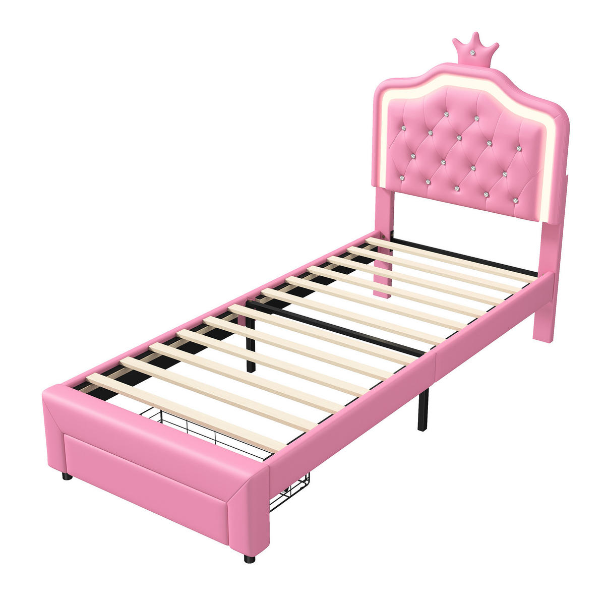 KINDERBETT 90x200 cm mit LED und Schublade, Kunstleder, Rosa - Rosa, Holz/Metall (90/200cm) - PARAFTA HOME