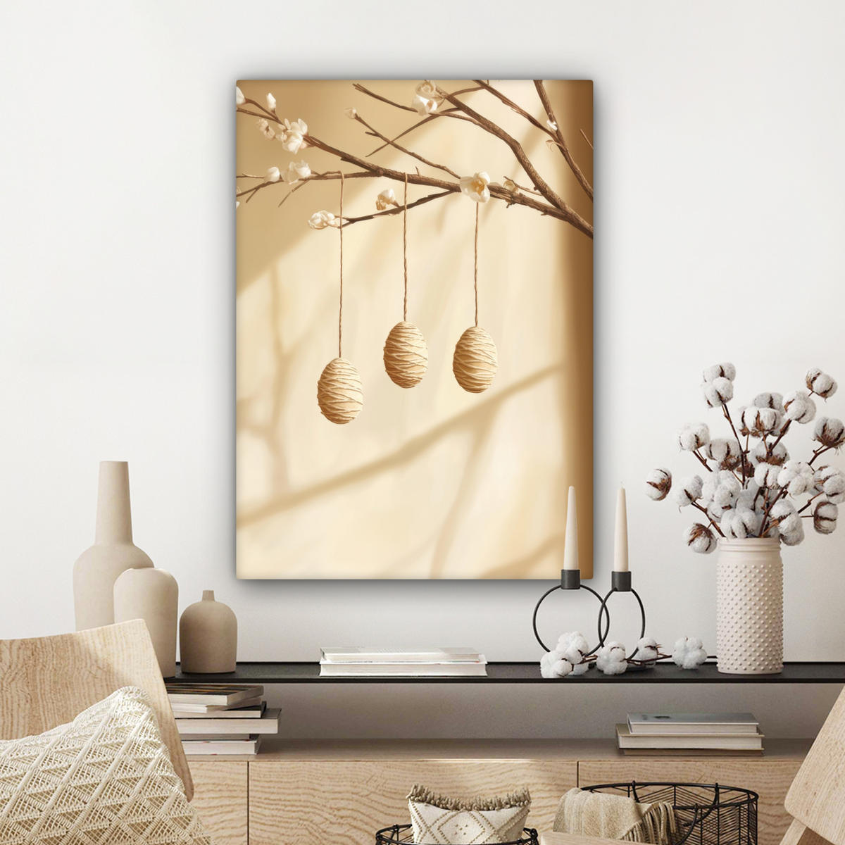 LEINWANDBILD Beige - Osterkuchen - Eier Wandbild Wohnzimmer 60x80 cm - Beige, Textil (60/80cm) - MuchoWow