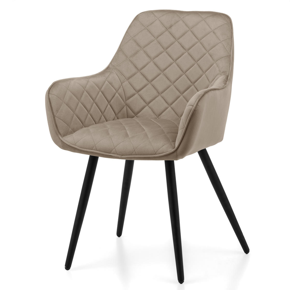 STUHL COLIN gespolsterter mit Steppung - dunkelbeige - Samt Velours - Beige/Schwarz, Textil/Metall (58/87/61cm) - NEW HOME