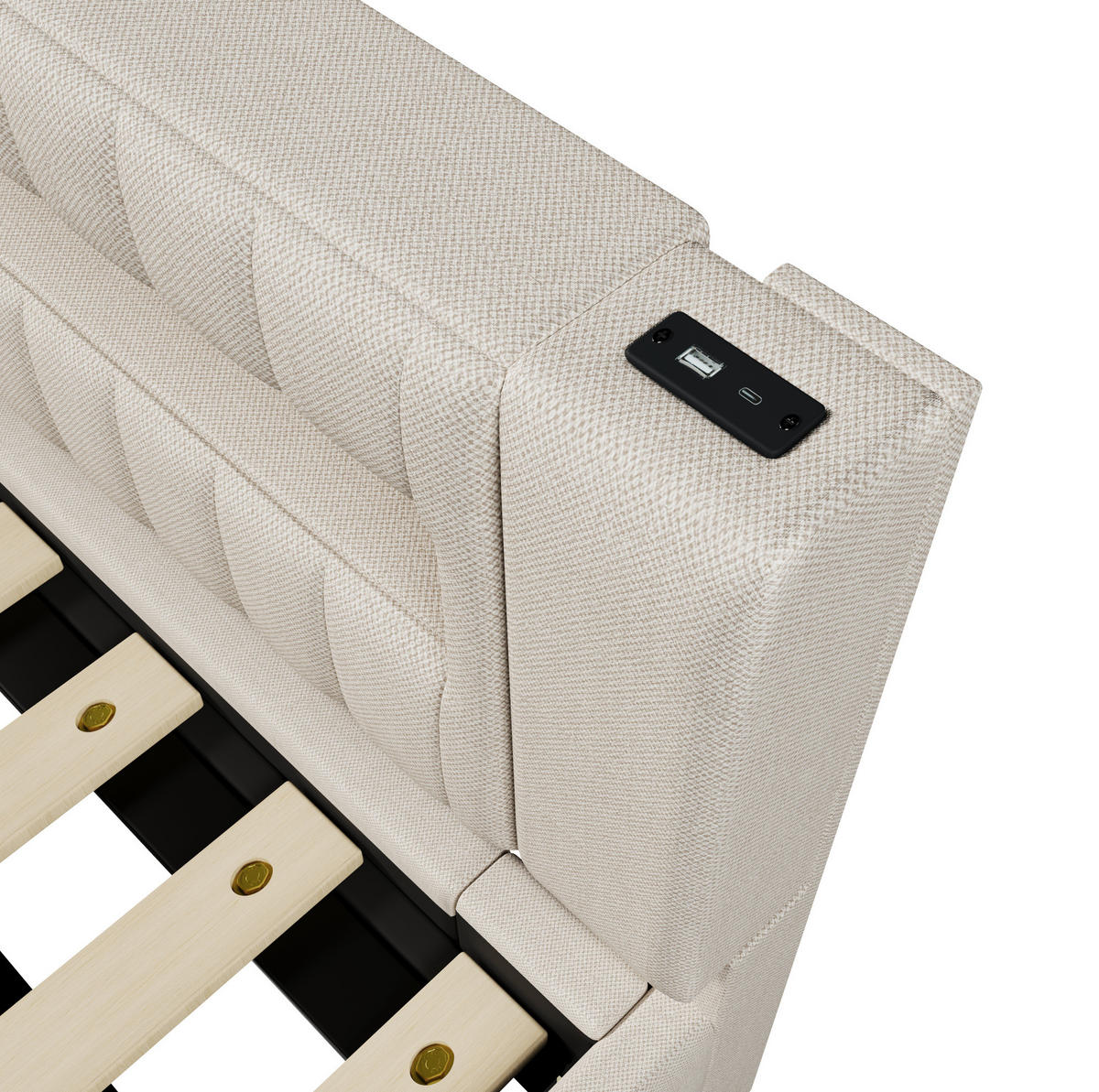 POLSTERBETT 90/200 cm Beige aus Leinen mit LED-Lichtleiste und Stauraum - Beige, Textil (90/200cm) - OKMYHOME