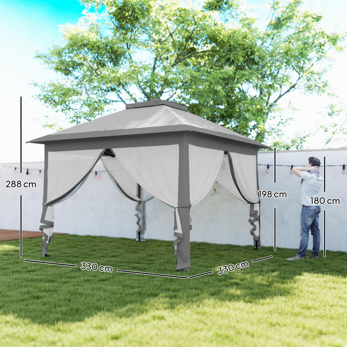 PAVILLON 3,3 x 3,3 m - Grau, Metall (330/288/330cm) - Outsunny