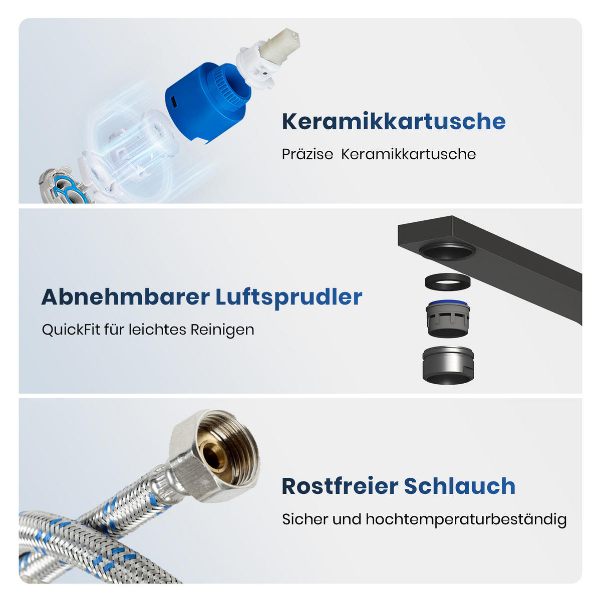 KÜCHENARMATUR mit 360° Drehbar Edelstahl Einhebelmischer Schwarz Matt - Schwarz, Metall (22.5/10.1/30.3cm) - EMKE